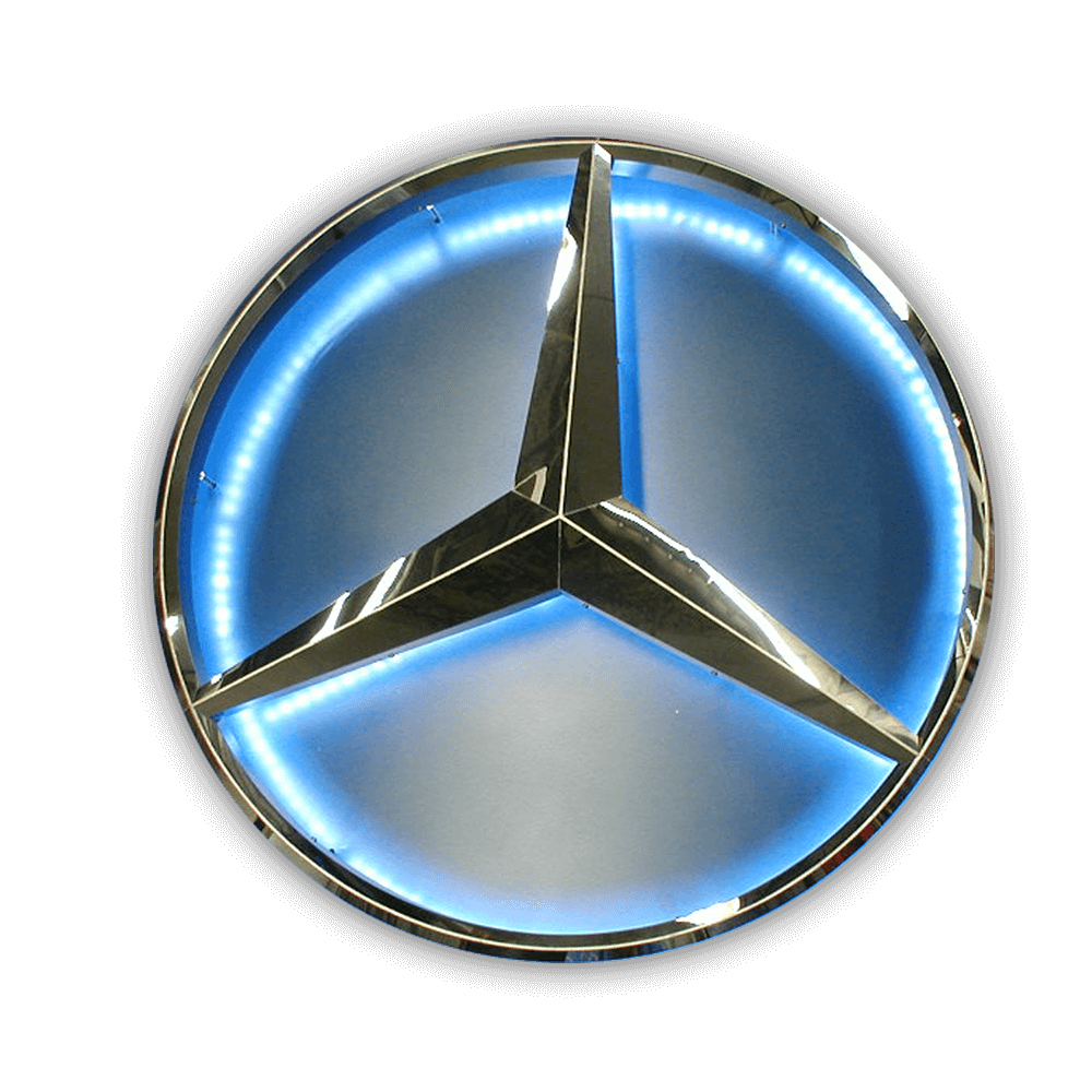 Custom Fabricated Polished Stainless Steel Mercedes Logo LED Illumination -